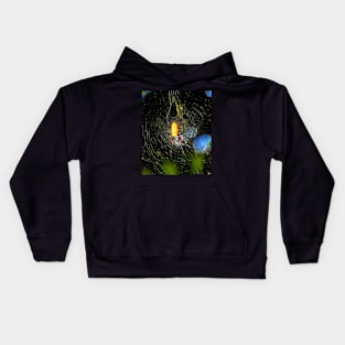 Golden Orb Spider in web Kids Hoodie